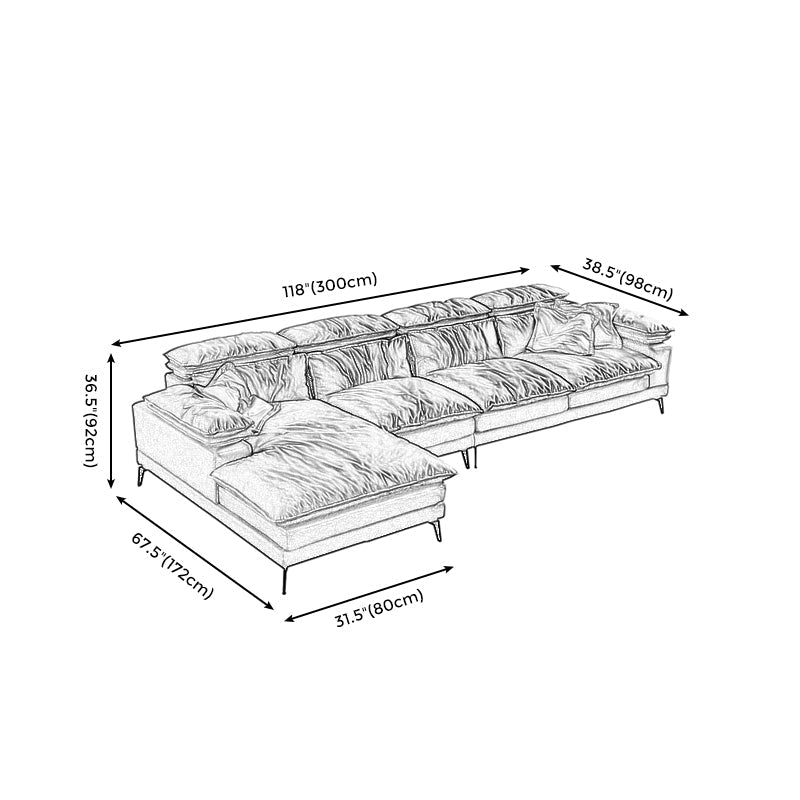 Brown Down Fill Cushions Sofa and Chaise Pillow Top Arm Settee Furniture Clearhalo 'furn' 'furn_sectionals' 'Furniture' 'furniture_sectionals' 'Living Room Furniture' 'Sectionals' 4982061
