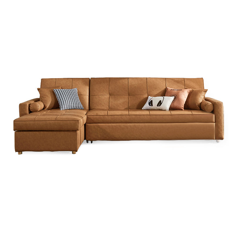 Square Arm Tan Removable Cushions Storage Manual L-Shape Sectional Sofa Bed 102"L x 63"W x 35"H Sponge Clearhalo 'furn' 'furn_sectionals' 'Furniture' 'furniture_sectionals' 'Living Room Furniture' 'Sectionals' 4982066