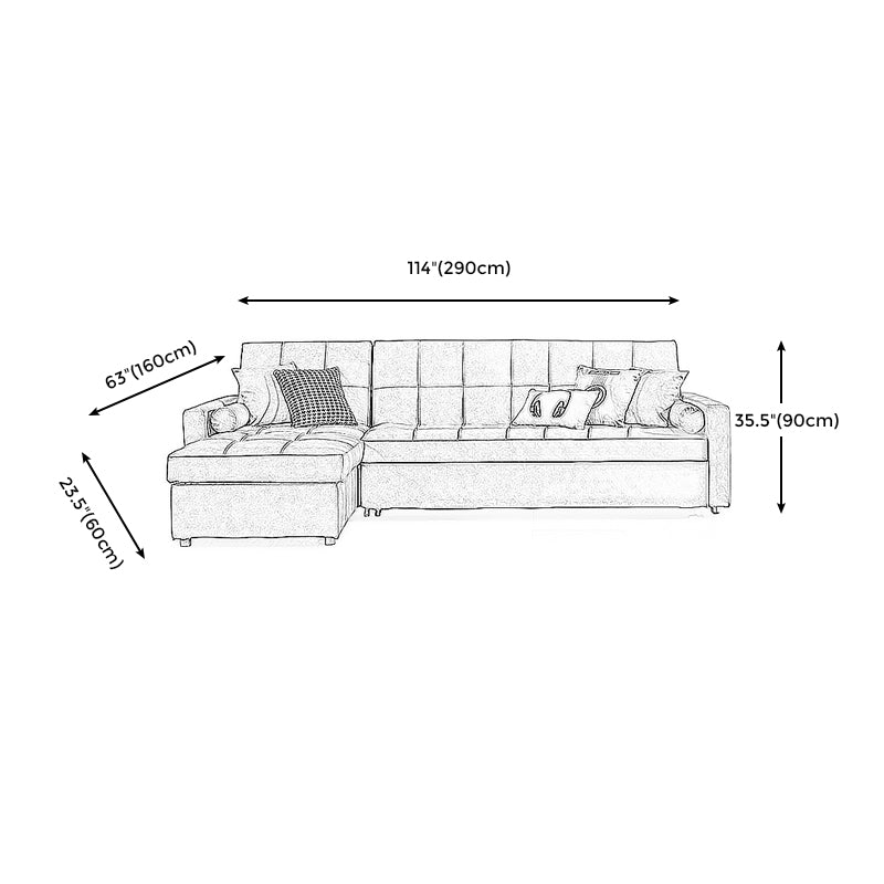 Square Arm Tan Removable Cushions Storage Manual L-Shape Sectional Sofa Bed Clearhalo 'furn' 'furn_sectionals' 'Furniture' 'furniture_sectionals' 'Living Room Furniture' 'Sectionals' 4982074