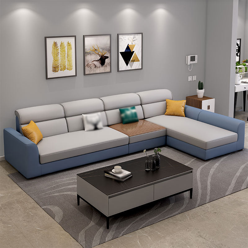 125.98"D x 70.87"W x 25.43"H Fabric Tuxedo Arm Sectional Sofa with Slipcovered Dark Blue Clearhalo 'furn' 'furn_sectionals' 'Furniture' 'furniture_sectionals' 'Living Room Furniture' 'Sectionals' 4982120