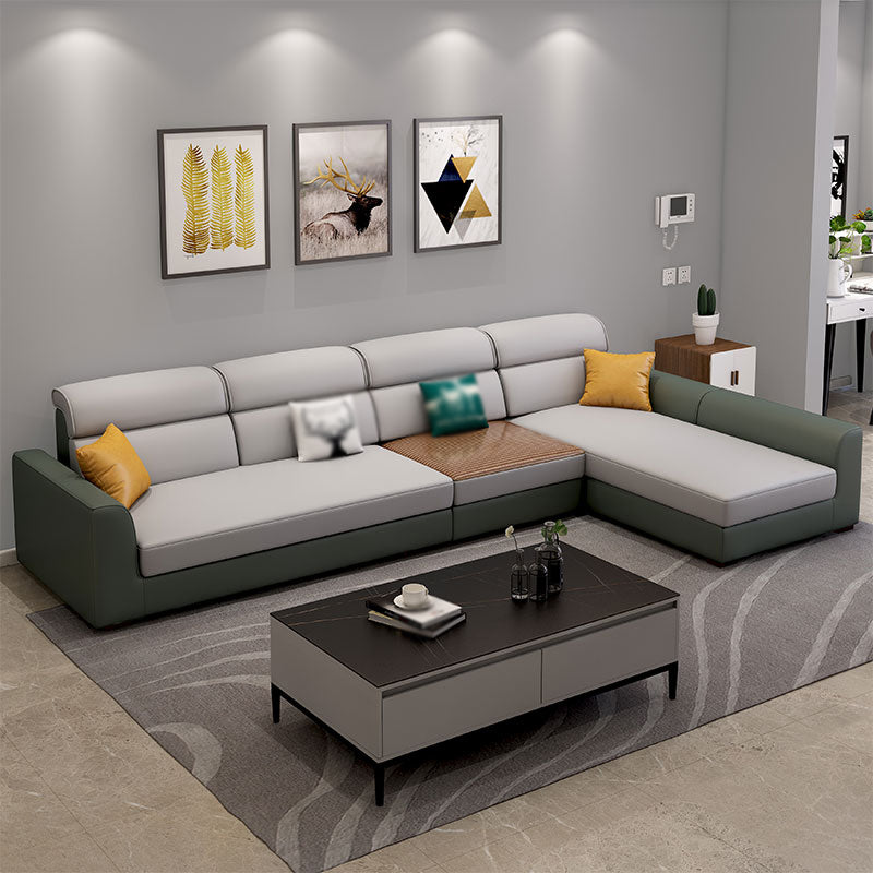 125.98"D x 70.87"W x 25.43"H Fabric Tuxedo Arm Sectional Sofa with Slipcovered Blackish Green Clearhalo 'furn' 'furn_sectionals' 'Furniture' 'furniture_sectionals' 'Living Room Furniture' 'Sectionals' 4982124