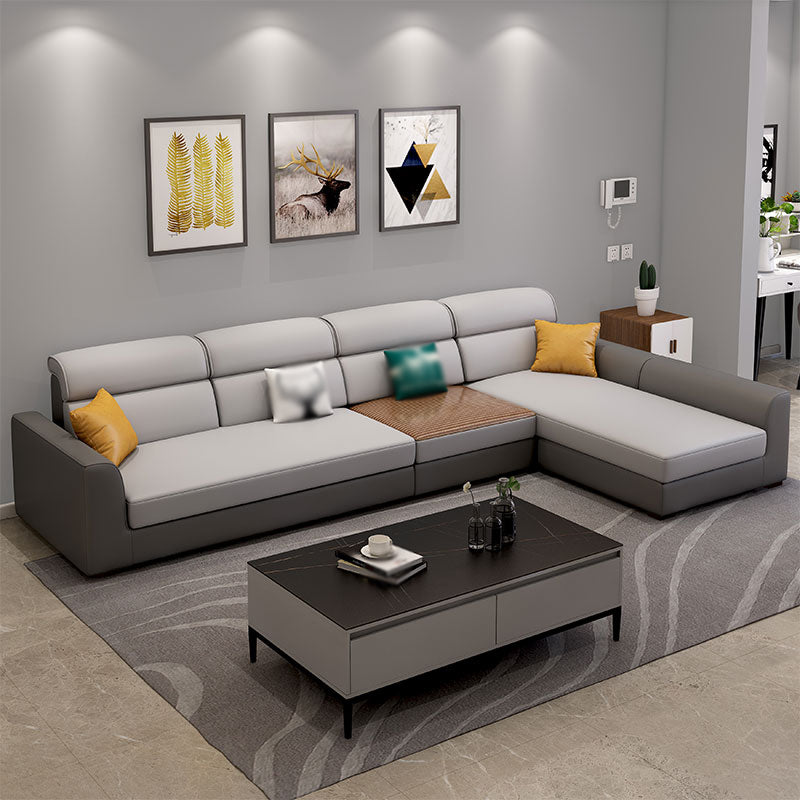 125.98"D x 70.87"W x 25.43"H Fabric Tuxedo Arm Sectional Sofa with Slipcovered Grey Clearhalo 'furn' 'furn_sectionals' 'Furniture' 'furniture_sectionals' 'Living Room Furniture' 'Sectionals' 4982126