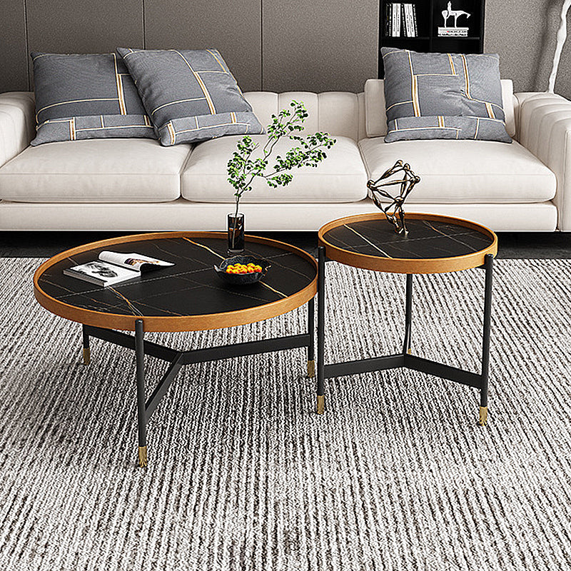 3 poten basisontwerp zwart metalen basis leisteen bovenste ronde salontafel