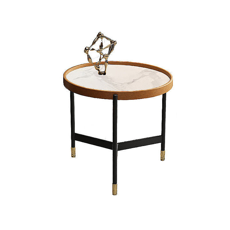 3 poten basisontwerp zwart metalen basis leisteen bovenste ronde salontafel