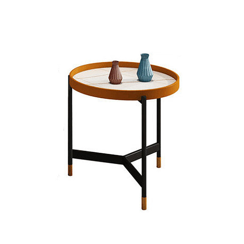 3 poten basisontwerp zwart metalen basis leisteen bovenste ronde salontafel