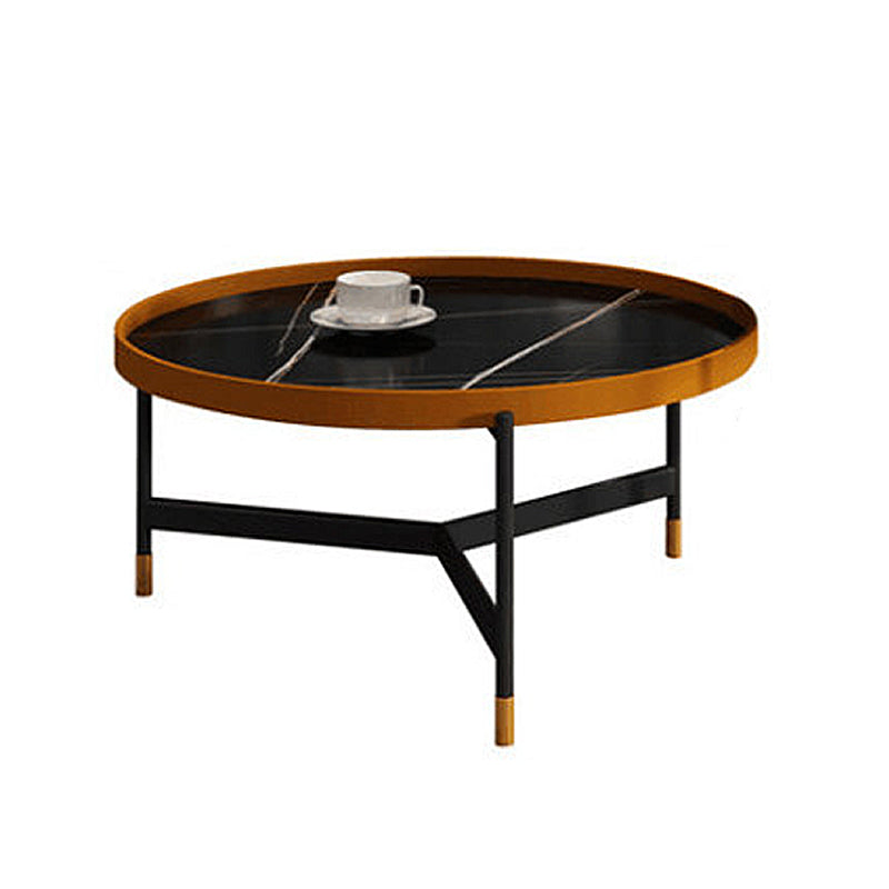 3 Legs Base Design Black Metal Base Rock Slab Top Round Coffee Table Orange 16"H x 31.5"L x 31.5"W Black Gold Clearhalo 'Coffee & Accent Tables' 'Coffee Tables' 'coffee_tables' 'Furniture' 'furniture_coffee_tables' 'Living Room Furniture' 4982210