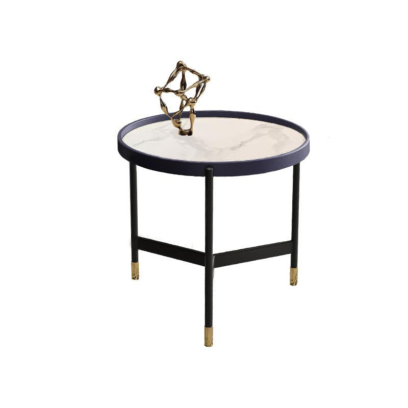 3 Legs Base Design Black Metal Base Rock Slab Top Round Coffee Table Blue 19.7"L x 19.7"W x 19.7"H White Clearhalo 'Coffee & Accent Tables' 'Coffee Tables' 'coffee_tables' 'Furniture' 'furniture_coffee_tables' 'Living Room Furniture' 4982211