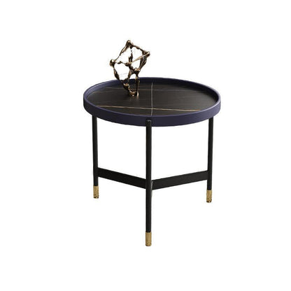 3 poten basisontwerp zwart metalen basis leisteen bovenste ronde salontafel