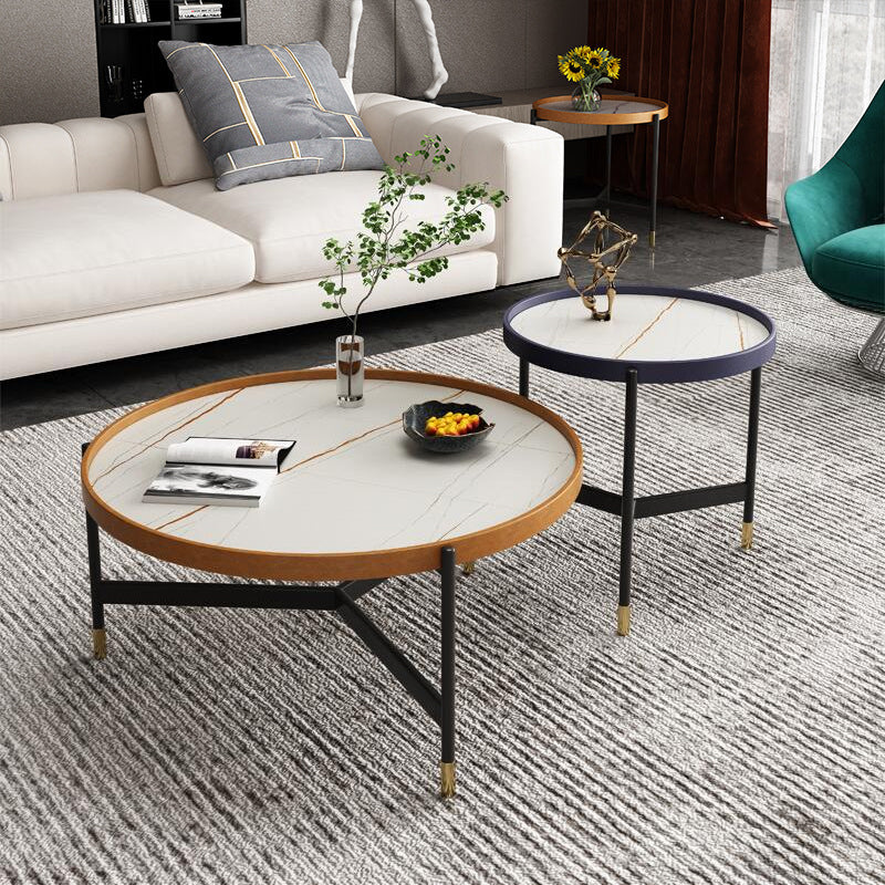 3 poten basisontwerp zwart metalen basis leisteen bovenste ronde salontafel