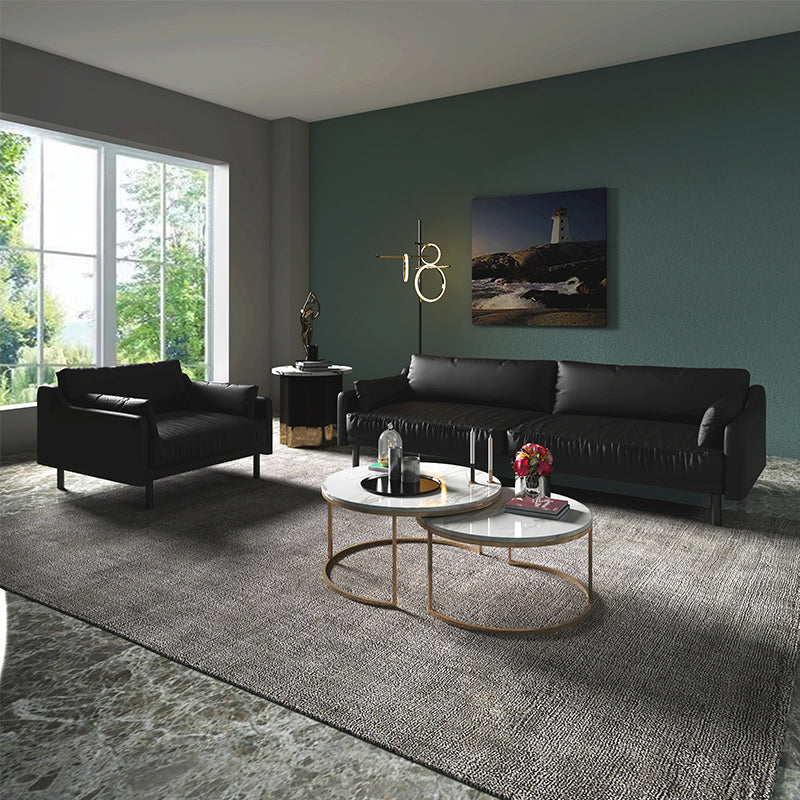 29" High Modern Genuine Leather Square Arm Sofa with 2 Pillows for Living Room Clearhalo 'furn' 'furn_sofas' 'Furniture' 'furniture_sofas' 'Living Room Furniture' 'Sofa' 'sofas' 4982673