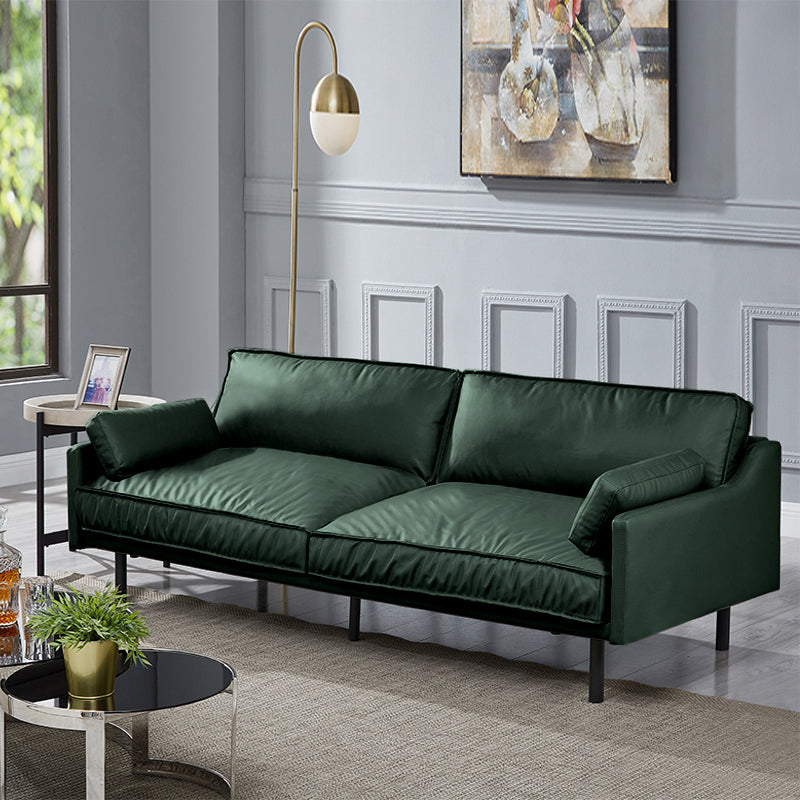 29" High Modern Genuine Leather Square Arm Sofa with 2 Pillows for Living Room Blackish Green Microfiber Clearhalo 'furn' 'furn_sofas' 'Furniture' 'furniture_sofas' 'Living Room Furniture' 'Sofa' 'sofas' 4982674