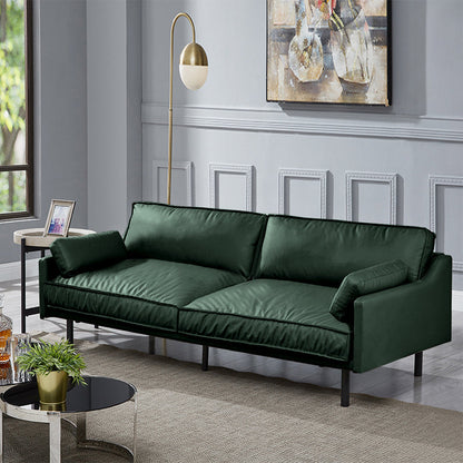 29" High Modern Genuine Leather Square Arm Sofa with 2 Pillows for Living Room Blackish Green Microfiber Clearhalo 'furn' 'furn_sofas' 'Furniture' 'furniture_sofas' 'Living Room Furniture' 'Sofa' 'sofas' 4982674
