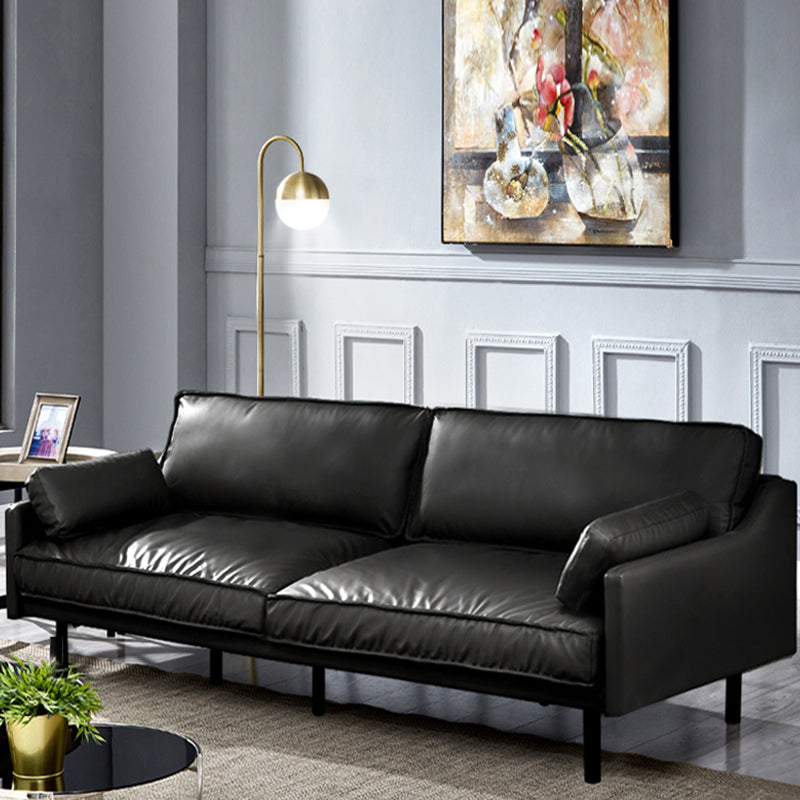 29" High Modern Genuine Leather Square Arm Sofa with 2 Pillows for Living Room Clearhalo 'furn' 'furn_sofas' 'Furniture' 'furniture_sofas' 'Living Room Furniture' 'Sofa' 'sofas' 4982675