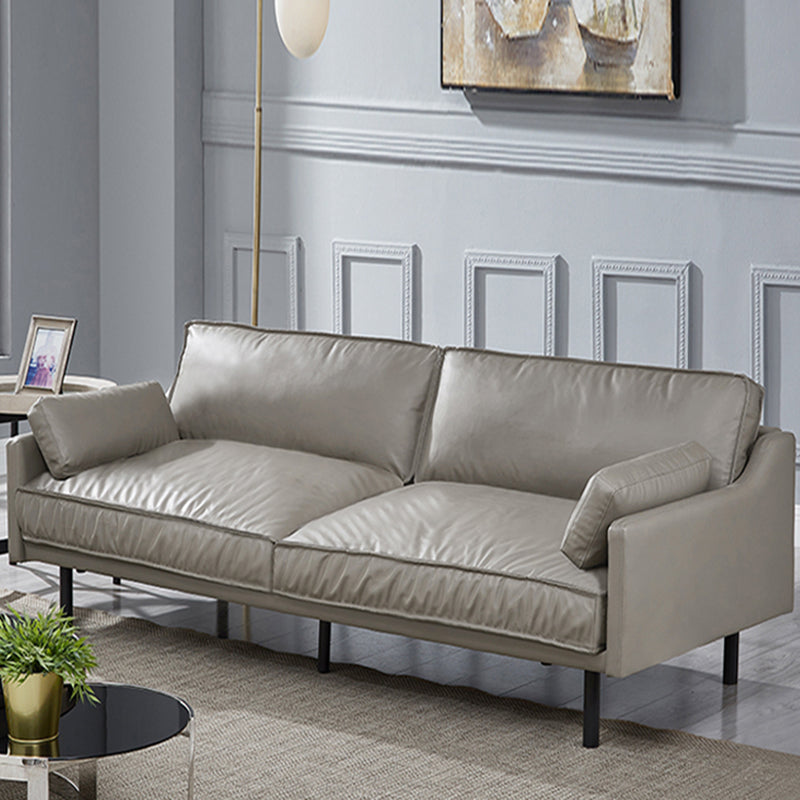 29" High Modern Genuine Leather Square Arm Sofa with 2 Pillows for Living Room 70.9"L x 35.4"W x 29.5"H Light Gray Clearhalo 'furn' 'furn_sofas' 'Furniture' 'furniture_sofas' 'Living Room Furniture' 'Sofa' 'sofas' 4982678