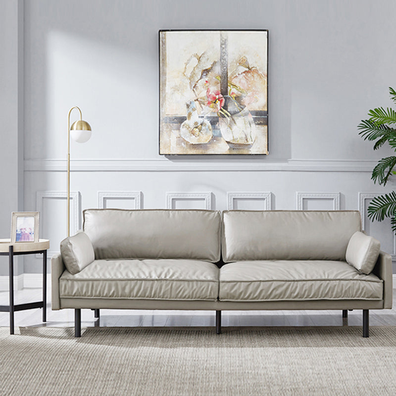 29" High Modern Genuine Leather Square Arm Sofa with 2 Pillows for Living Room 65"L x 35.4"W x 29.5"H Light Gray Clearhalo 'furn' 'furn_sofas' 'Furniture' 'furniture_sofas' 'Living Room Furniture' 'Sofa' 'sofas' 4982680