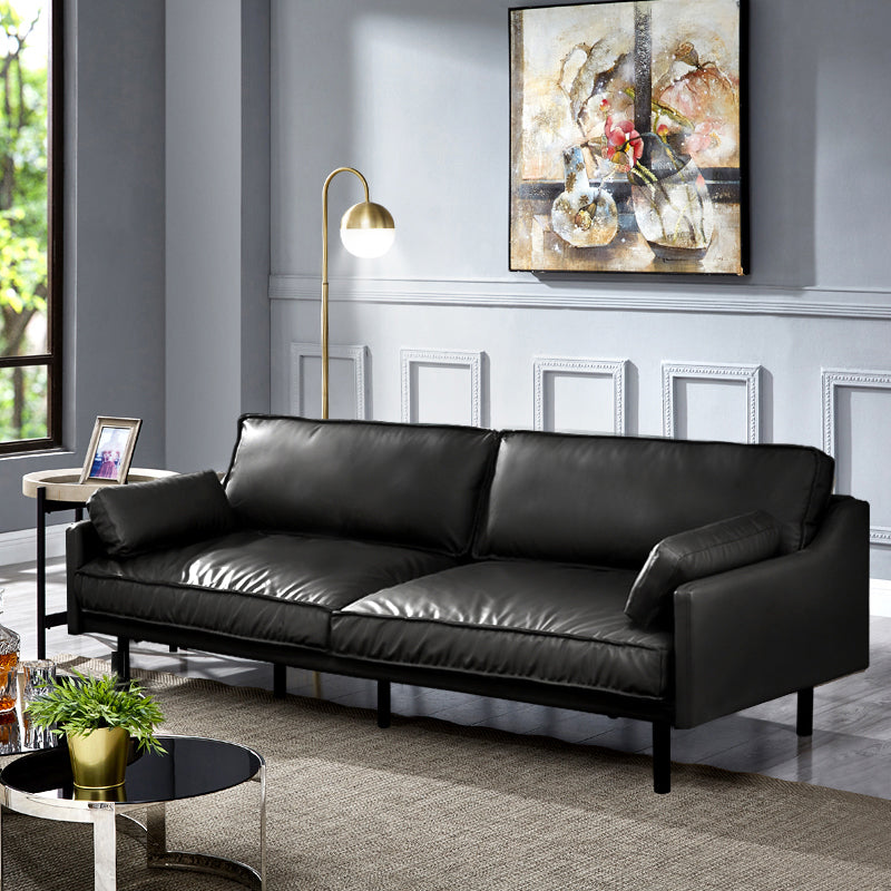 29" High Modern Genuine Leather Square Arm Sofa with 2 Pillows for Living Room Black Clearhalo 'furn' 'furn_sofas' 'Furniture' 'furniture_sofas' 'Living Room Furniture' 'Sofa' 'sofas' 4982681