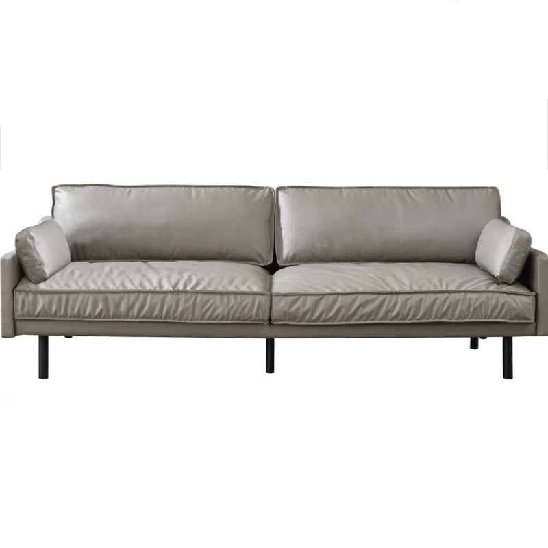 29" High Modern Genuine Leather Square Arm Sofa with 2 Pillows for Living Room Clearhalo 'furn' 'furn_sofas' 'Furniture' 'furniture_sofas' 'Living Room Furniture' 'Sofa' 'sofas' 4982682