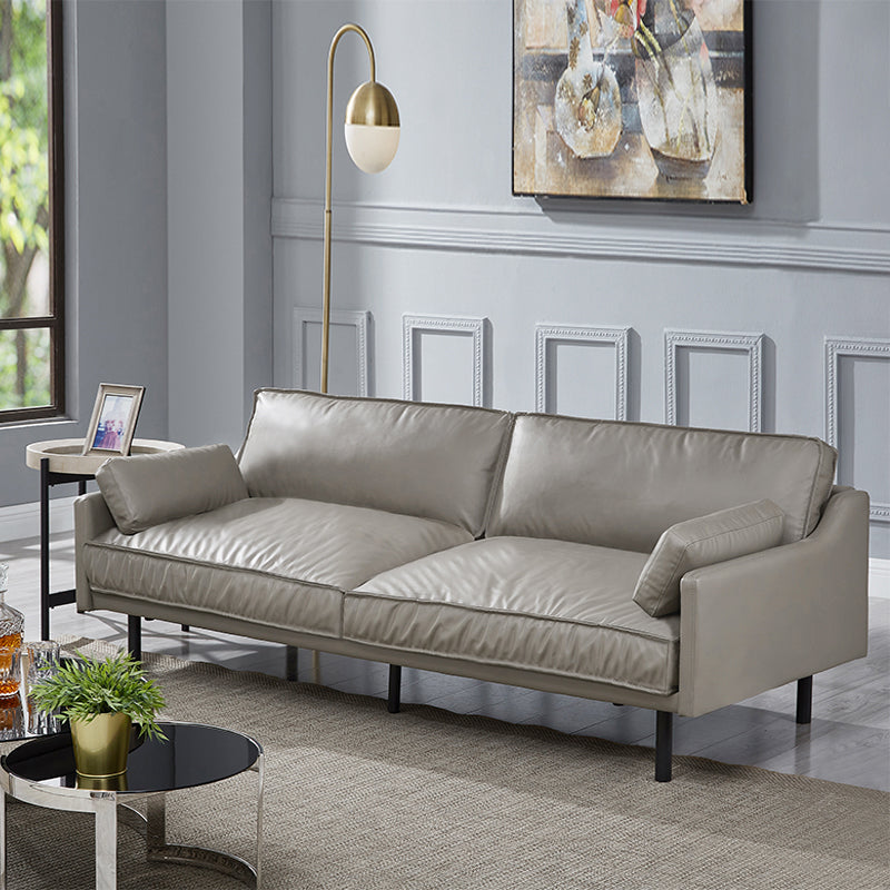 29" High Modern Genuine Leather Square Arm Sofa with 2 Pillows for Living Room 82.7"L x 35.4"W x 29.5"H Light Gray Clearhalo 'furn' 'furn_sofas' 'Furniture' 'furniture_sofas' 'Living Room Furniture' 'Sofa' 'sofas' 4982689