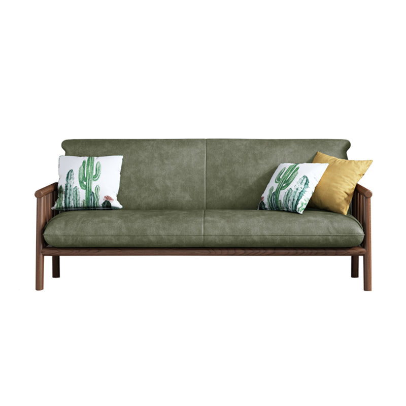 2-seats Faux Leather Rolled Arm Sofa 28.7"W with 2 Pillows Stain Resistant Sofa Light Green Walnut Clearhalo 'furn' 'furn_sofas' 'Furniture' 'furniture_sofas' 'Living Room Furniture' 'Sofa' 'sofas' 4982799