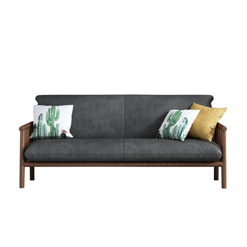 2-seats Faux Leather Rolled Arm Sofa 28.7"W with 2 Pillows Stain Resistant Sofa Grey Walnut Clearhalo 'furn' 'furn_sofas' 'Furniture' 'furniture_sofas' 'Living Room Furniture' 'Sofa' 'sofas' 4982800