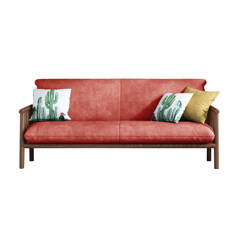 2-seats Faux Leather Rolled Arm Sofa 28.7"W with 2 Pillows Stain Resistant Sofa Red Walnut Clearhalo 'furn' 'furn_sofas' 'Furniture' 'furniture_sofas' 'Living Room Furniture' 'Sofa' 'sofas' 4982803