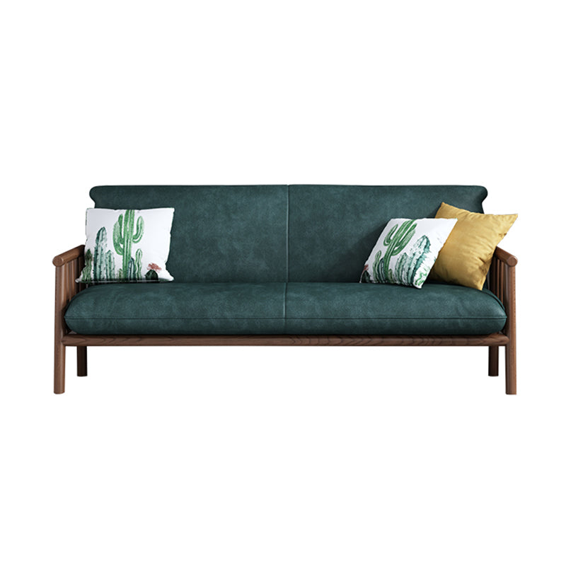 2-seats Faux Leather Rolled Arm Sofa 28.7"W with 2 Pillows Stain Resistant Sofa Green Walnut Clearhalo 'furn' 'furn_sofas' 'Furniture' 'furniture_sofas' 'Living Room Furniture' 'Sofa' 'sofas' 4982804