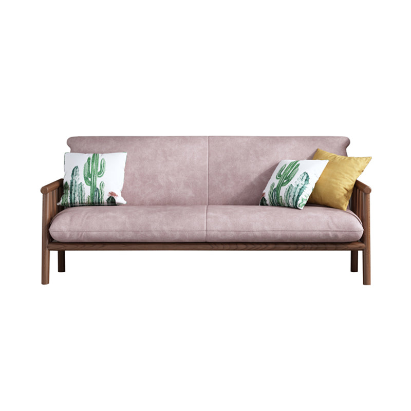 2-seats Faux Leather Rolled Arm Sofa 28.7"W with 2 Pillows Stain Resistant Sofa Pink Walnut Clearhalo 'furn' 'furn_sofas' 'Furniture' 'furniture_sofas' 'Living Room Furniture' 'Sofa' 'sofas' 4982807