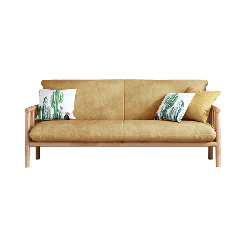 2-seats Faux Leather Rolled Arm Sofa 28.7"W with 2 Pillows Stain Resistant Sofa Brown Natural Wood Clearhalo 'furn' 'furn_sofas' 'Furniture' 'furniture_sofas' 'Living Room Furniture' 'Sofa' 'sofas' 4982810