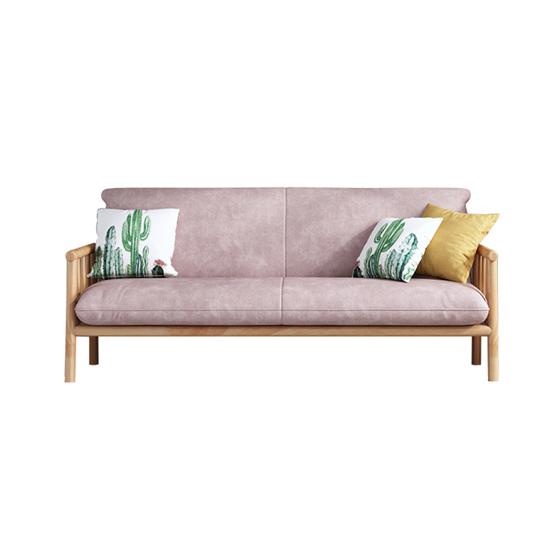 2-seats Faux Leather Rolled Arm Sofa 28.7"W with 2 Pillows Stain Resistant Sofa Pink Natural Wood Clearhalo 'furn' 'furn_sofas' 'Furniture' 'furniture_sofas' 'Living Room Furniture' 'Sofa' 'sofas' 4982812