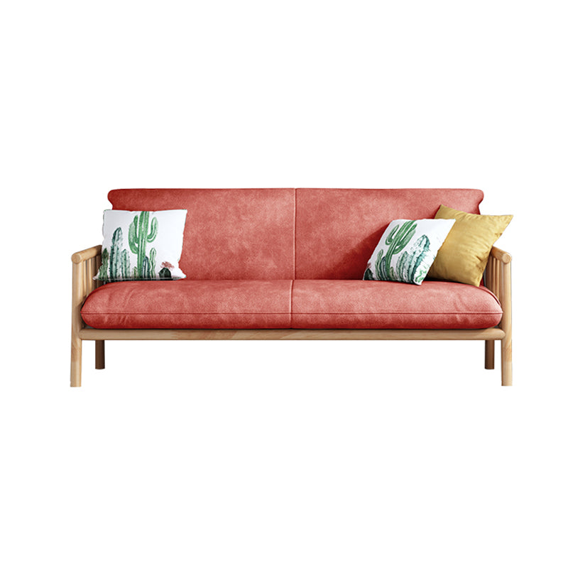 2-seats Faux Leather Rolled Arm Sofa 28.7"W with 2 Pillows Stain Resistant Sofa Red Natural Wood Clearhalo 'furn' 'furn_sofas' 'Furniture' 'furniture_sofas' 'Living Room Furniture' 'Sofa' 'sofas' 4982814