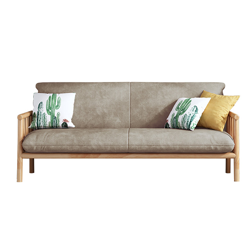 2-seats Faux Leather Rolled Arm Sofa 28.7"W with 2 Pillows Stain Resistant Sofa Light Brown Natural Wood Clearhalo 'furn' 'furn_sofas' 'Furniture' 'furniture_sofas' 'Living Room Furniture' 'Sofa' 'sofas' 4982818