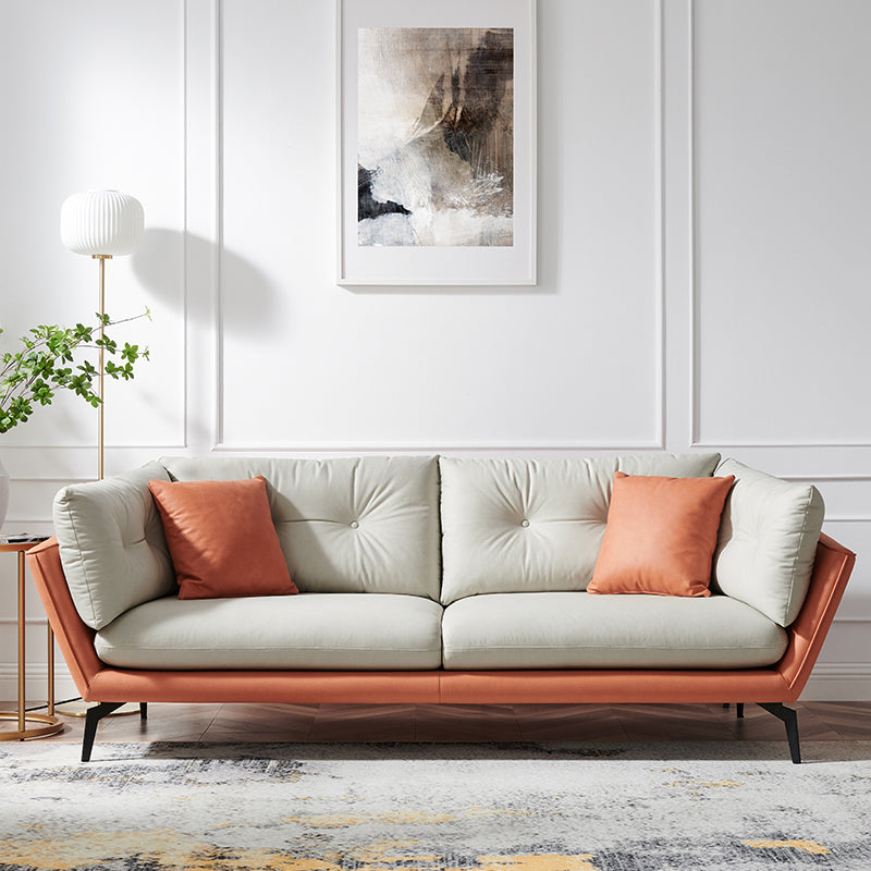 31 " High Modern Faux Leather Flared Arm Standard Sofa with Cushions for Apartment Orange-Gray Clearhalo 'furn' 'furn_sofas' 'Furniture' 'furniture_sofas' 'Living Room Furniture' 'Sofa' 'sofas' 4982847