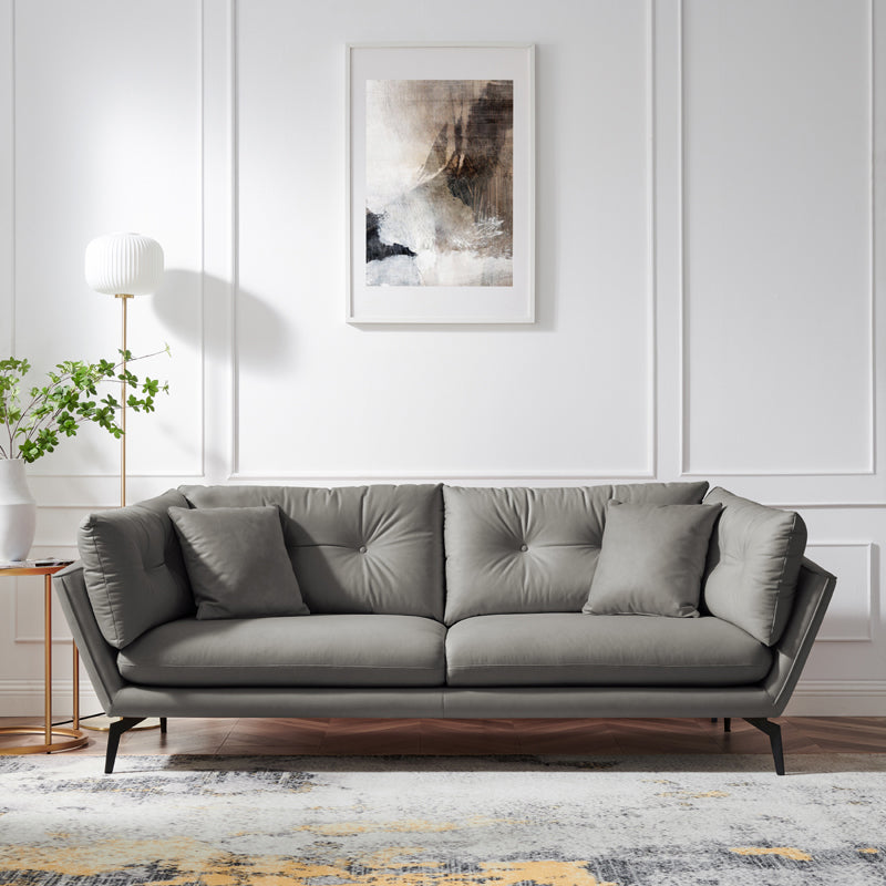 31 " High Modern Faux Leather Flared Arm Standard Sofa with Cushions for Apartment Grey Clearhalo 'furn' 'furn_sofas' 'Furniture' 'furniture_sofas' 'Living Room Furniture' 'Sofa' 'sofas' 4982850