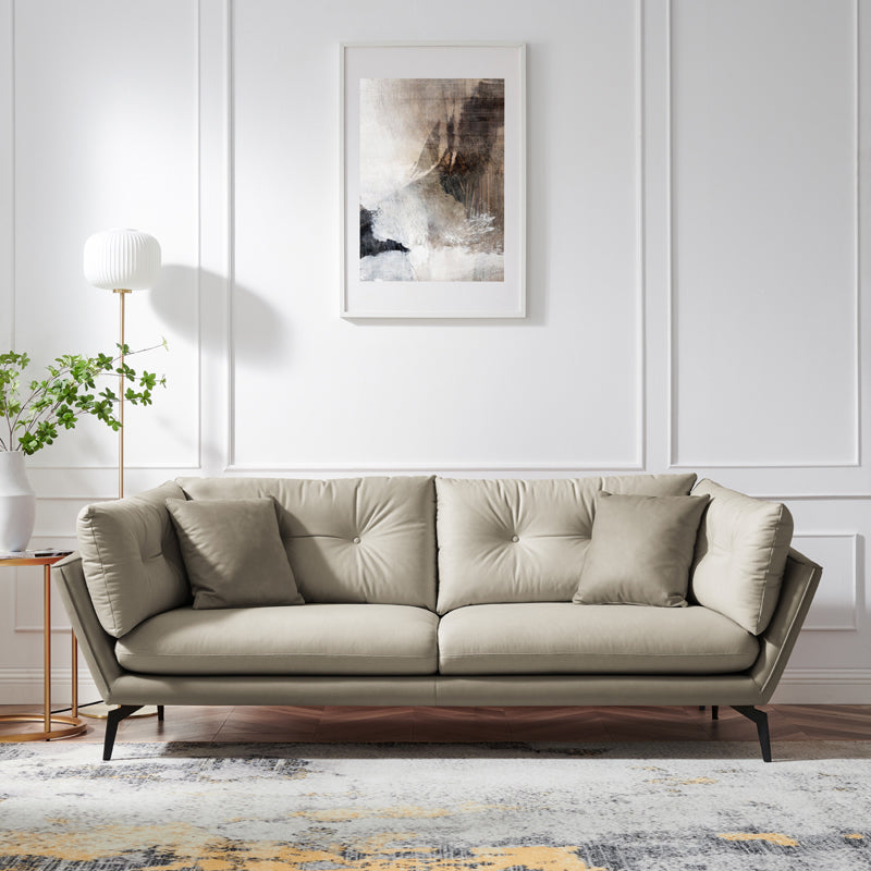 31 " High Modern Faux Leather Flared Arm Standard Sofa with Cushions for Apartment Khaki Clearhalo 'furn' 'furn_sofas' 'Furniture' 'furniture_sofas' 'Living Room Furniture' 'Sofa' 'sofas' 4982851