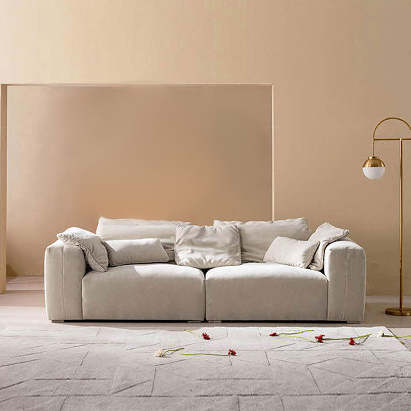 Creamy-White Contemporary Microsuede Tuxedo Arm Sofa for Living Room, Apartment Clearhalo 'furn' 'furn_sofas' 'Furniture' 'furniture_sofas' 'Living Room Furniture' 'Sofa' 'sofas' 4982920
