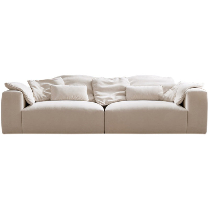 Creamy-White Contemporary Microsuede Tuxedo Arm Sofa for Living Room, Apartment 134"L x 45"W x 27.5"H Clearhalo 'furn' 'furn_sofas' 'Furniture' 'furniture_sofas' 'Living Room Furniture' 'Sofa' 'sofas' 4982921