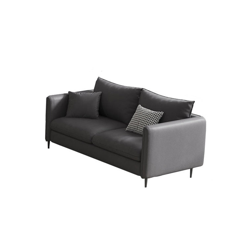 Grey Faux Leather Contemporary Square Arm Standard Sofa for Living Room, Apartment 59"L x 29.5"W x 24"H Clearhalo 'furn' 'furn_sofas' 'Furniture' 'furniture_sofas' 'Living Room Furniture' 'Sofa' 'sofas' 4982946