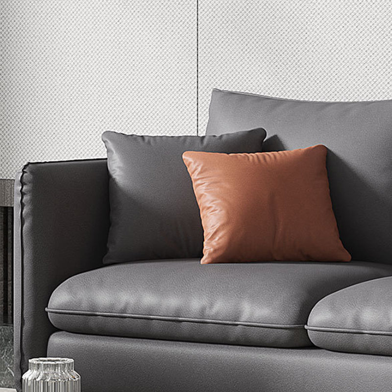 Grey Faux Leather Contemporary Square Arm Standard Sofa for Living Room, Apartment Clearhalo 'furn' 'furn_sofas' 'Furniture' 'furniture_sofas' 'Living Room Furniture' 'Sofa' 'sofas' 4982947