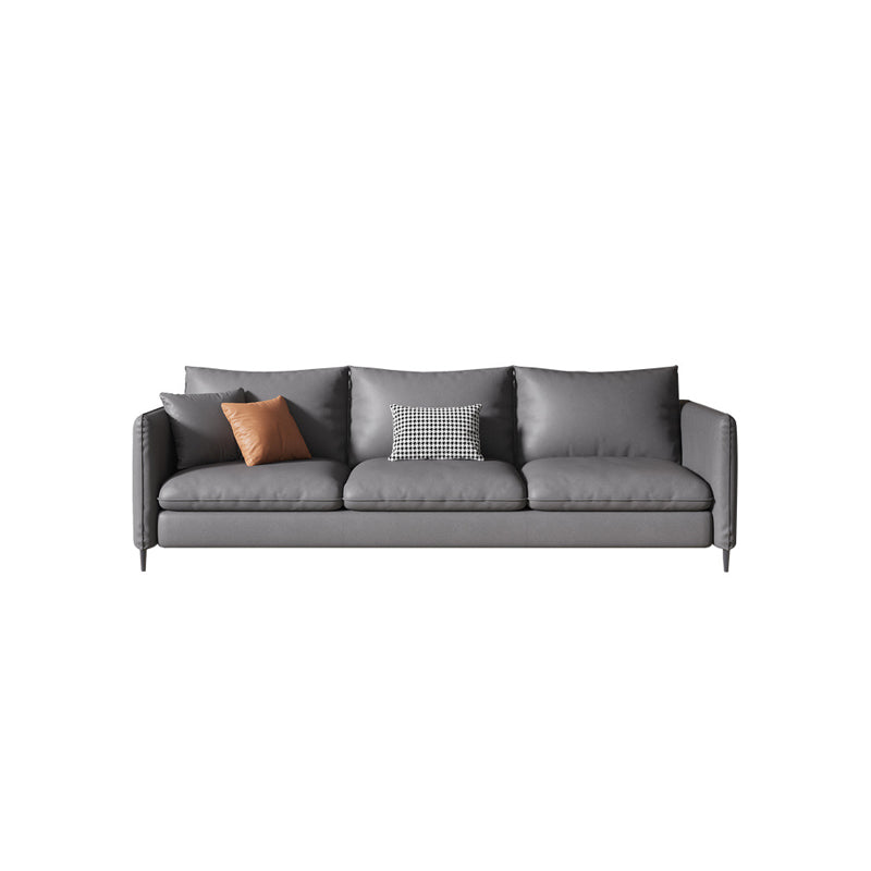 Grey Faux Leather Contemporary Square Arm Standard Sofa for Living Room, Apartment Clearhalo 'furn' 'furn_sofas' 'Furniture' 'furniture_sofas' 'Living Room Furniture' 'Sofa' 'sofas' 4982950