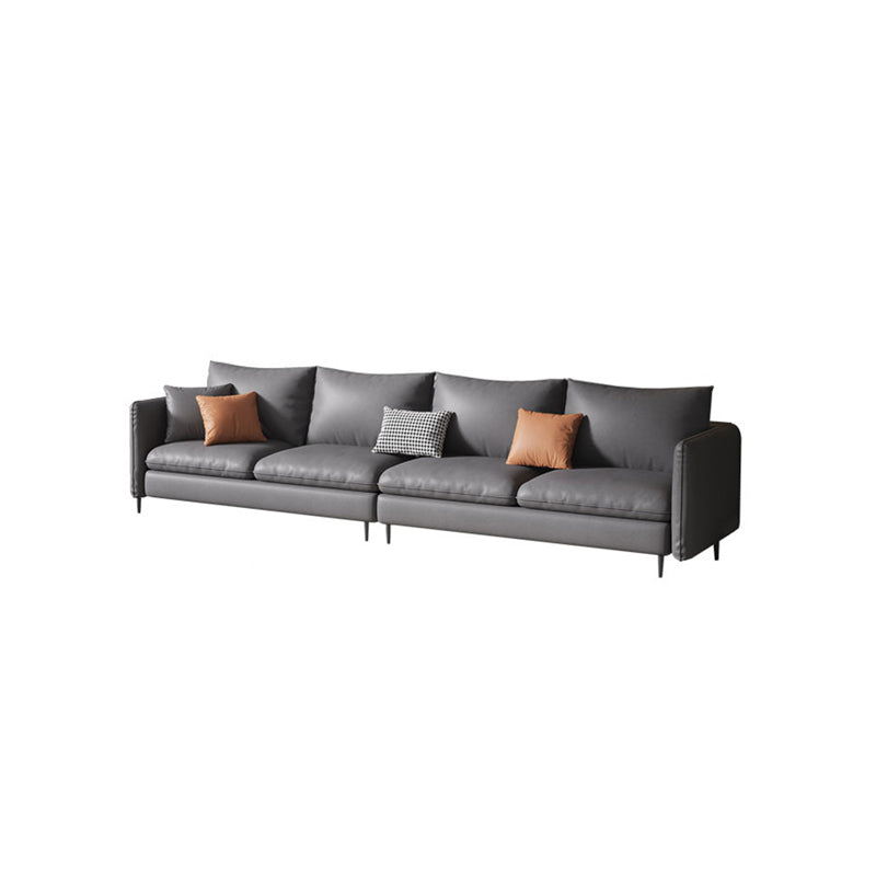 Grey Faux Leather Contemporary Square Arm Standard Sofa for Living Room, Apartment Clearhalo 'furn' 'furn_sofas' 'Furniture' 'furniture_sofas' 'Living Room Furniture' 'Sofa' 'sofas' 4982951