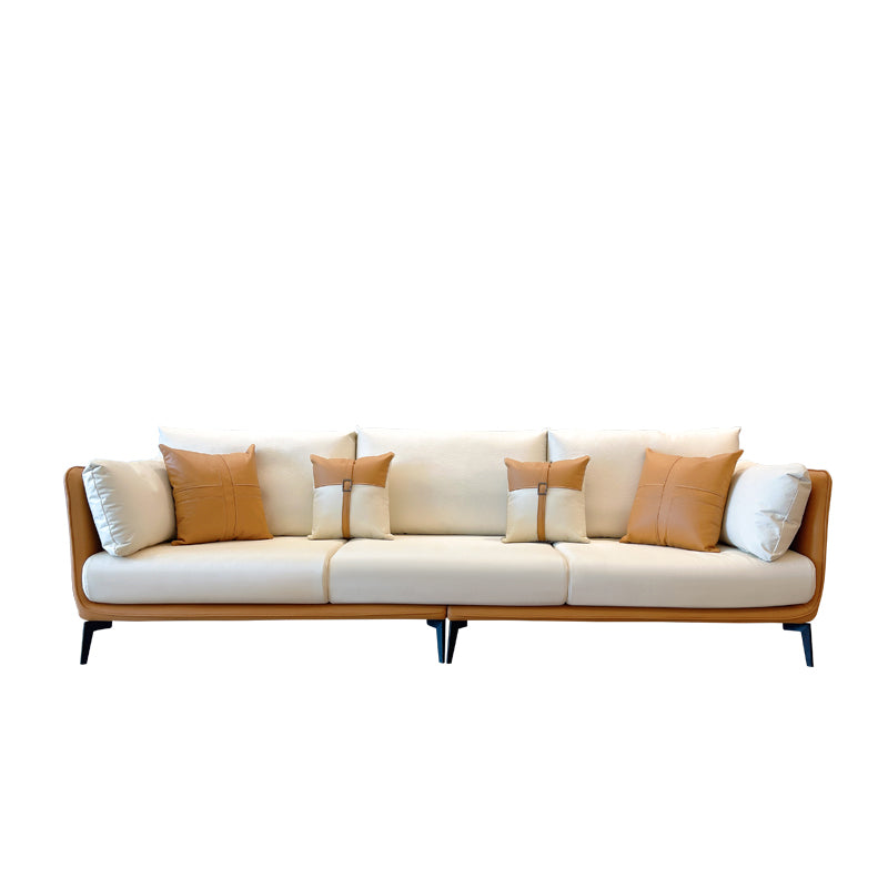 Urban Faux Leather Square Arm Sofa/Sectional for Apartment, Living Room 94.5"L x 35.5"W x 35.5"H Orange White Clearhalo 'furn' 'furn_sectionals' 'Furniture' 'furniture_sectionals' 'Living Room Furniture' 'Sectionals' 4982965