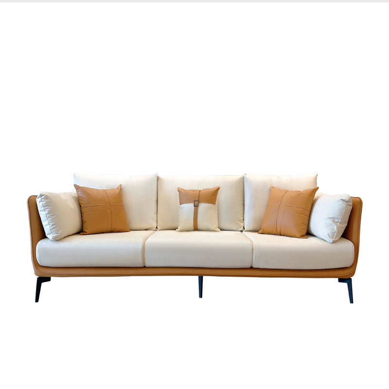Urban Faux Leather Square Arm Sofa/Sectional for Apartment, Living Room 87"L x 35"W x 35"H Orange White Clearhalo 'furn' 'furn_sectionals' 'Furniture' 'furniture_sectionals' 'Living Room Furniture' 'Sectionals' 4982969