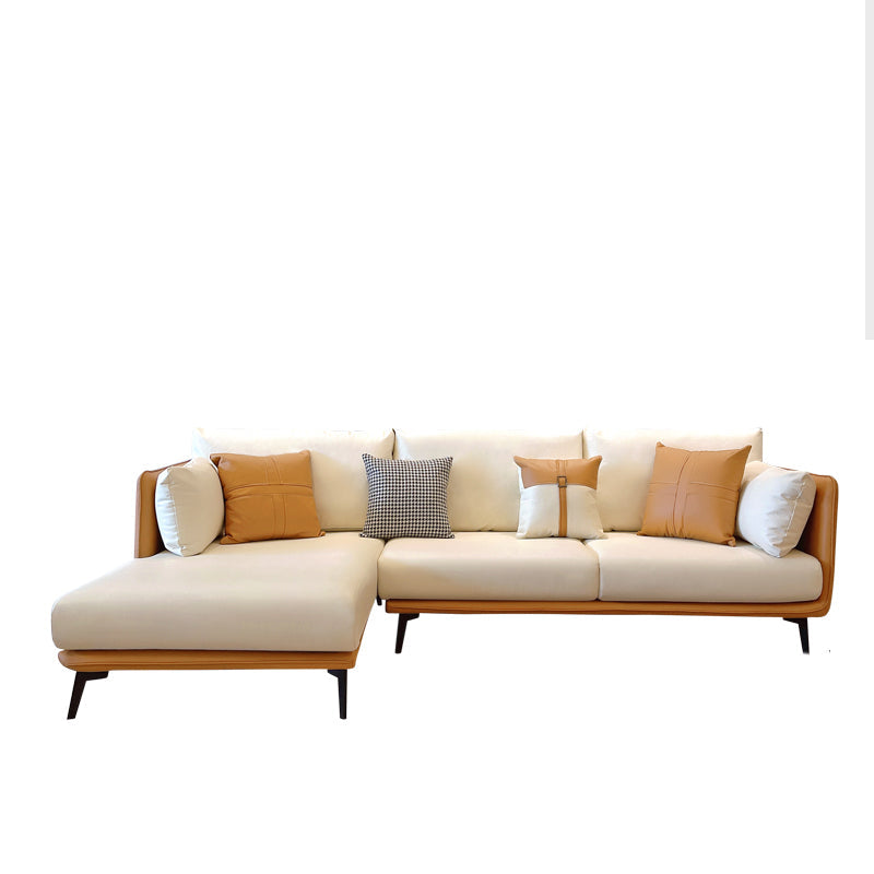 Urban Faux Leather Square Arm Sofa/Sectional for Apartment, Living Room 102"L x 66"W x 35"H Orange White Clearhalo 'furn' 'furn_sectionals' 'Furniture' 'furniture_sectionals' 'Living Room Furniture' 'Sectionals' 4982970