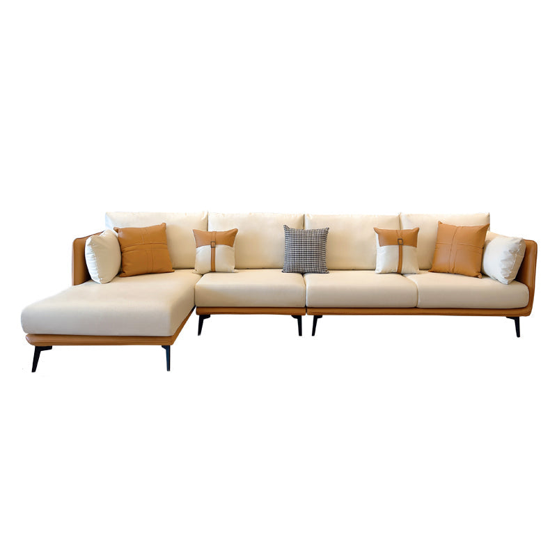 Urban Faux Leather Square Arm Sofa/Sectional for Apartment, Living Room 134"L x 66"W x 35"H Orange White Clearhalo 'furn' 'furn_sectionals' 'Furniture' 'furniture_sectionals' 'Living Room Furniture' 'Sectionals' 4982971
