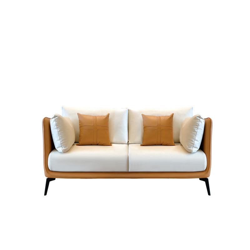 Urban Faux Leather Square Arm Sofa/Sectional for Apartment, Living Room 71"L x 35.5"W x 35.5"H Orange White Clearhalo 'furn' 'furn_sectionals' 'Furniture' 'furniture_sectionals' 'Living Room Furniture' 'Sectionals' 4982973