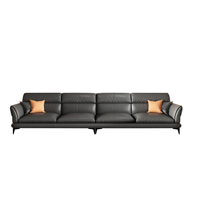 Dark Gray Genuine Leather Pillow Top Arm Modern Sofa/Sectional for Apartment 110"L x 34"W x 33"H Clearhalo 'furn' 'furn_sectionals' 'Furniture' 'furniture_sectionals' 'Living Room Furniture' 'Sectionals' 4982983