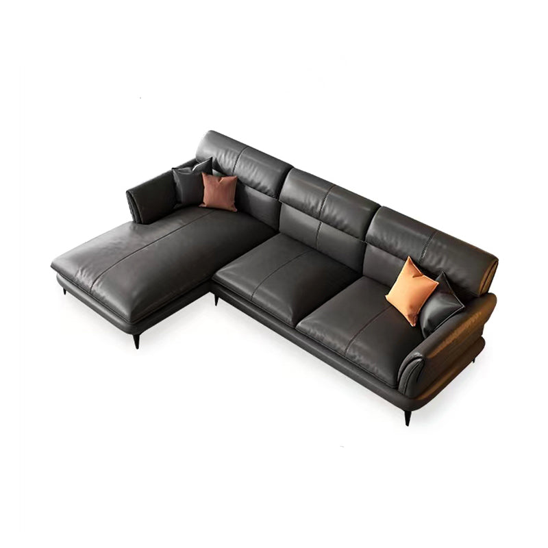 Dark Gray Genuine Leather Pillow Top Arm Modern Sofa/Sectional for Apartment 98"L x 67"W x 33.5"H Latex Clearhalo 'furn' 'furn_sectionals' 'Furniture' 'furniture_sectionals' 'Living Room Furniture' 'Sectionals' 4982987