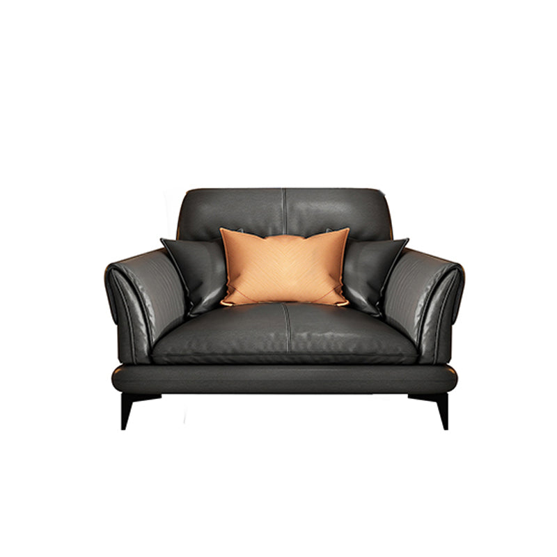 Dark Gray Genuine Leather Pillow Top Arm Modern Sofa/Sectional for Apartment 43"L x 34"W x 33"H Clearhalo 'furn' 'furn_sectionals' 'Furniture' 'furniture_sectionals' 'Living Room Furniture' 'Sectionals' 4982988