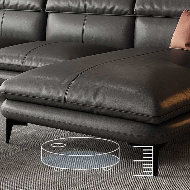 Dark Gray Genuine Leather Pillow Top Arm Modern Sofa/Sectional for Apartment Clearhalo 'furn' 'furn_sectionals' 'Furniture' 'furniture_sectionals' 'Living Room Furniture' 'Sectionals' 4982990