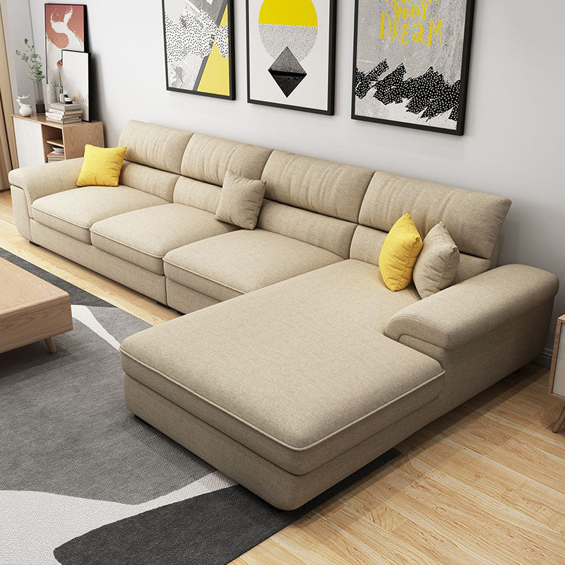 Pillow Top Arm Sectional Contemporary Sectional with Removable Cushions for Living Room 126"L x 71"W x 33.5"H Khaki Linen Clearhalo 'furn' 'furn_sectionals' 'Furniture' 'furniture_sectionals' 'Living Room Furniture' 'Sectionals' 4983002